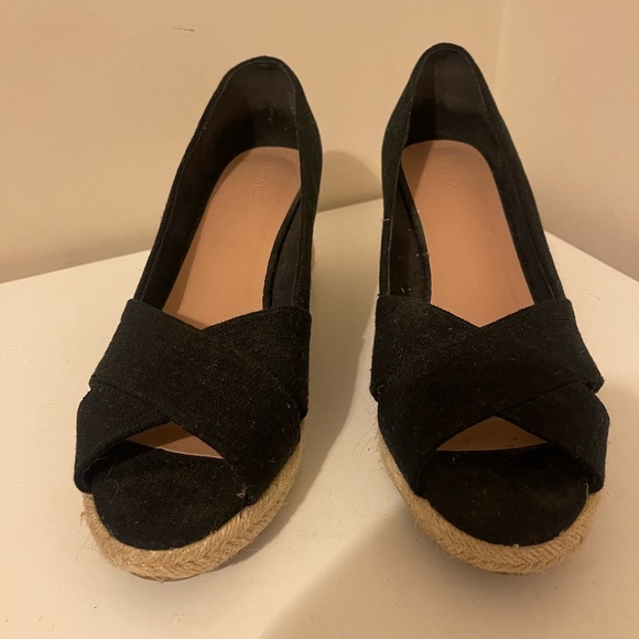 Sears Wilma Black Peep Toe Wedge Espadrilles Women Size 10 US - Picture 3 of 6